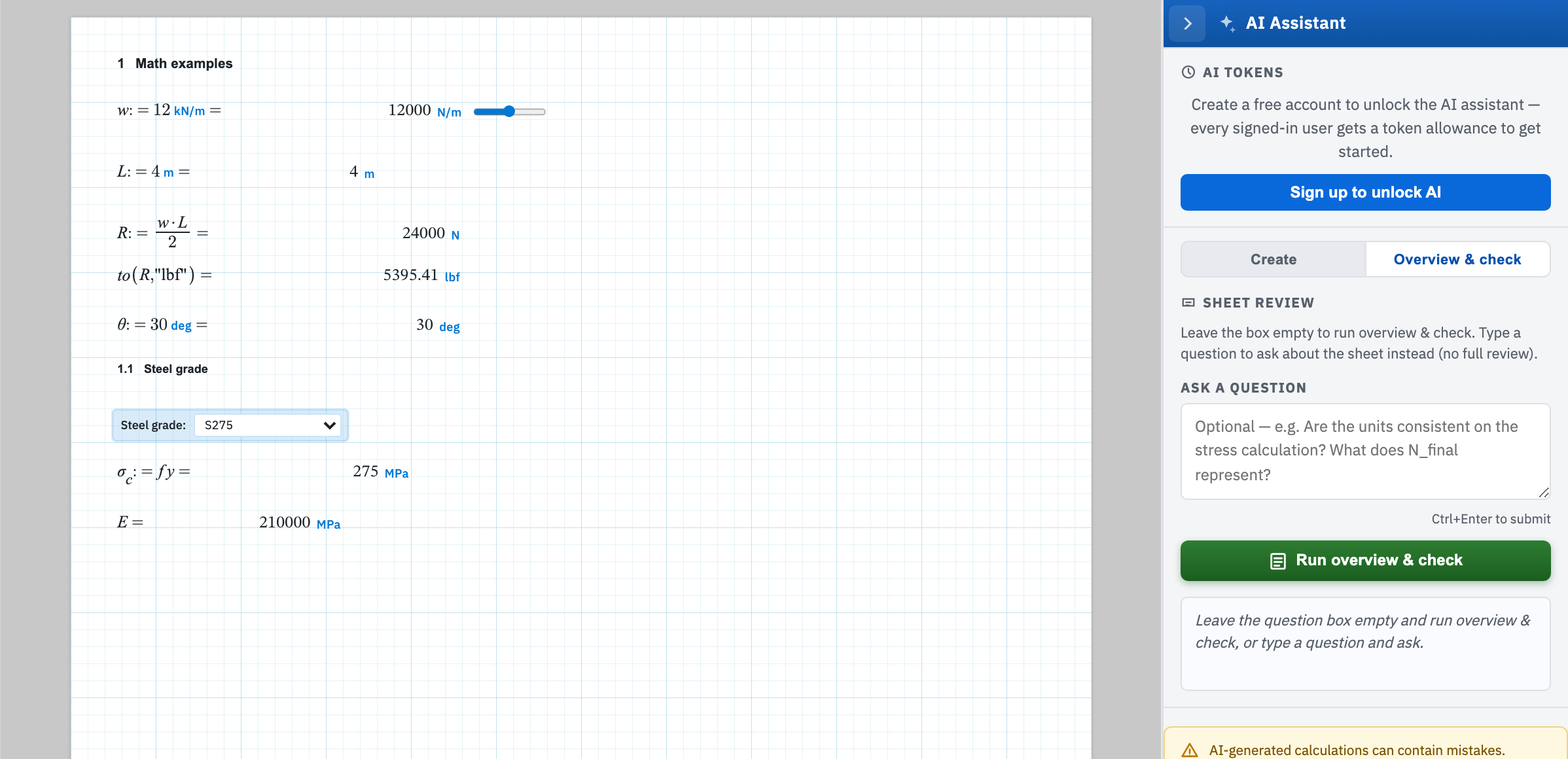 The AI Overview and check tab with Ask a question and Run overview and check.