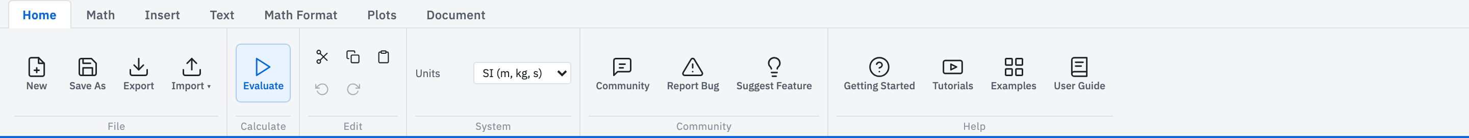 The Home ribbon File group with New, Save As, Export, and Import.